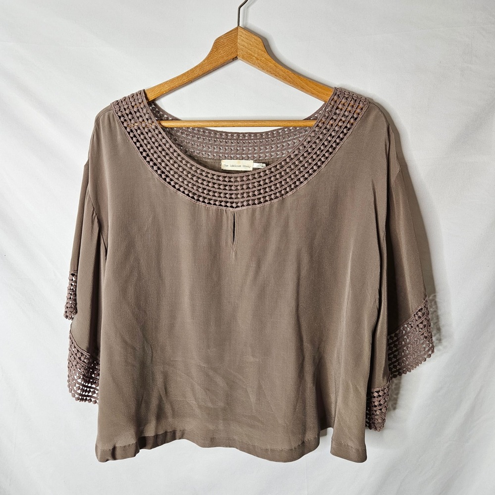 The Addison Story Crocheted Lace 100% Silk‎ Top sz L